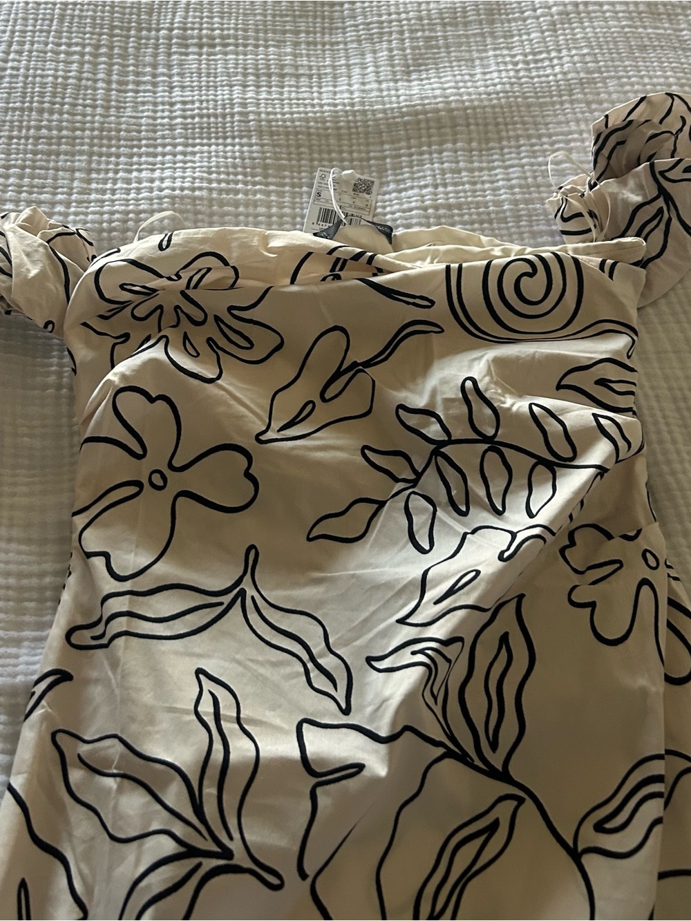 Mango Cream Dress with Black Abstract Floral Print - Picture 2 of 3